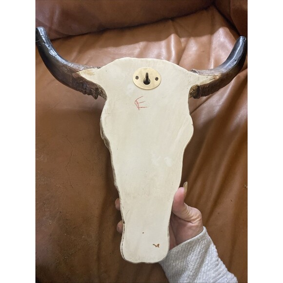 Rustic Tribal Bull Head Wall Art - Tooled White Bull Skull Wall Art - Picture 6 of 9